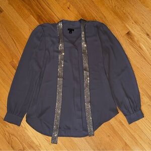 Ann Taylor - Charcoal Blouse with Silver Sequin Trim